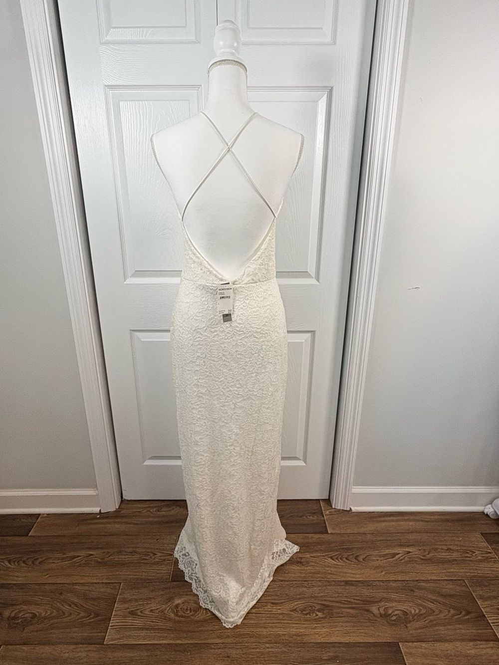 NWT Ivory Lace Maxi Dress Large Boho Beach Bridal Romantic Side Slit Cottagecore - Picture 4 of 8